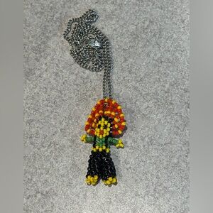 Vintage Indigenous American or Mexican Indian Beaded Figure Pendant Chain